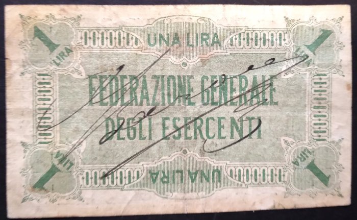 Italien. - 1 Lira 1893 Federazione Generale Esercenti Milano - Gamberini 1969 - II p. 552 n. 946  (Ingen mindstepris)