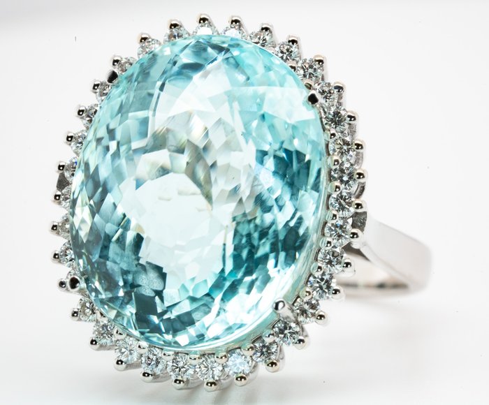 Ingen mindstepris - Ring - 18 kraat Hvidguld, Grønlig Blå -  23.55ct. tw. Turmalin paraiba - Diamant - 0,72 ct - VS