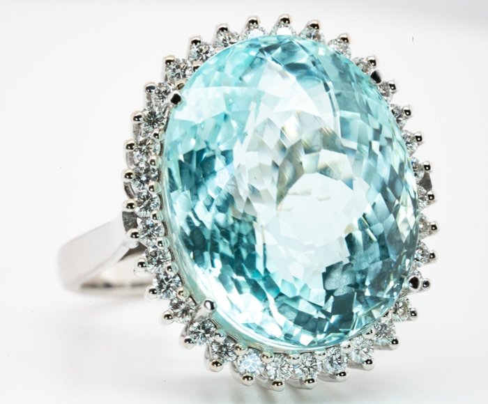 Ingen mindstepris - Ring - 18 kraat Hvidguld, Grønlig Blå -  23.55ct. tw. Turmalin paraiba - Diamant - 0,72 ct - VS