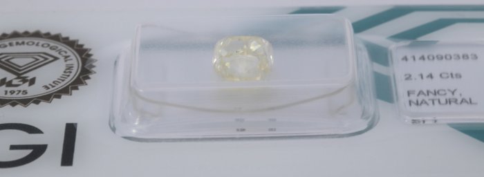 1 pcs Diamant  (Naturfarvet)  - 2.14 ct - Pude - Fancy light Gul - SI1 - International Gemological Institute (IGI)