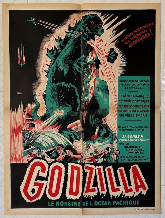 Art by A. Poucel - Godzilla (1954) Inoshiro Honda - Rare Original French Cinema release 80x60 cm