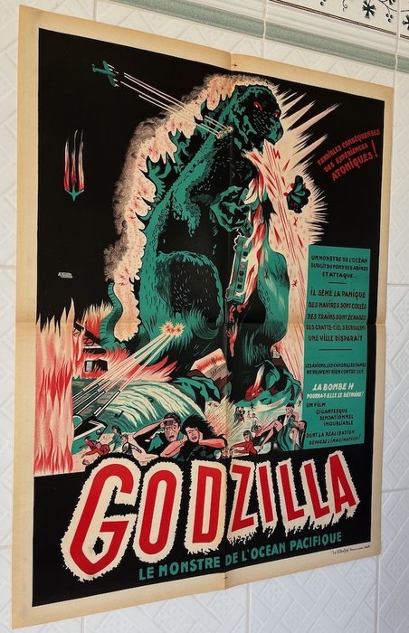 Art by A. Poucel - Godzilla (1954) Inoshiro Honda - Rare Original French Cinema release 80x60 cm