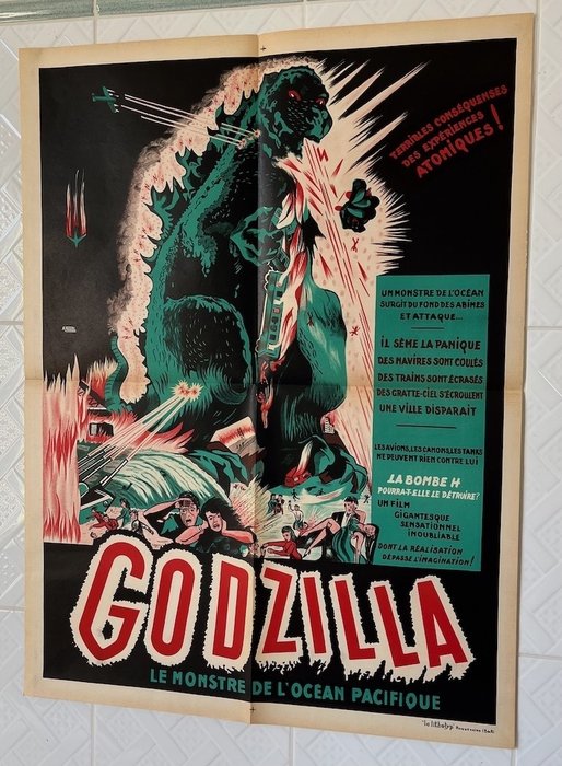 Art by A. Poucel - Godzilla (1954) Inoshiro Honda - Rare Original French Cinema release 80x60 cm