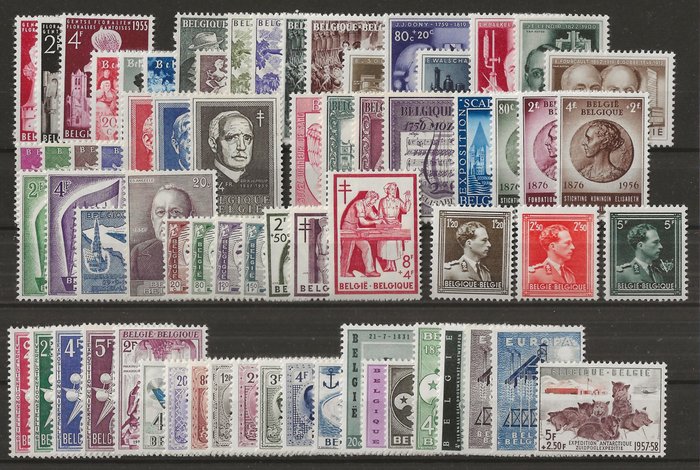 Belgien 1955/1959 - 3 komplette og 2 næsten komplette bind, bl.a. med 'Åben krave', Opfindere, Spring Joy... - OBP/COB tussen 961 en 1120