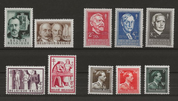 Belgien 1955/1959 - 3 komplette og 2 næsten komplette bind, bl.a. med 'Åben krave', Opfindere, Spring Joy... - OBP/COB tussen 961 en 1120