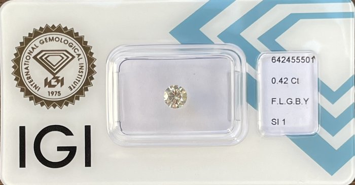 Ingen mindstepris - 1 pcs Diamant  (Naturfarvet)  - 042 ct - Rund - Fancy light Brunlig Grålig Gul - SI1 - International Gemological Institute (IGI) - FLGBY