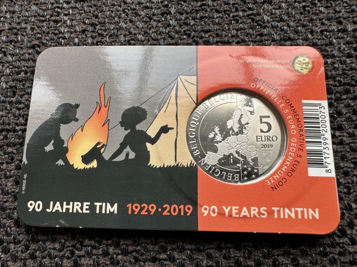 Belgien. 5 Euro 2019 "90 Jaar Kuifje" in coincard  (Ingen mindstepris)