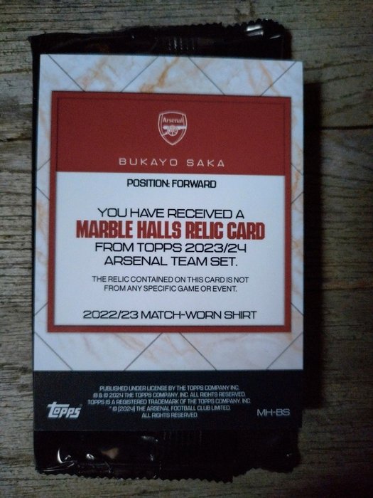 2023/24 Topps Arsenal Team Set Bukayo Saka 01/49 Marble Halls Relic - 1 Card - Glimrende (EX)