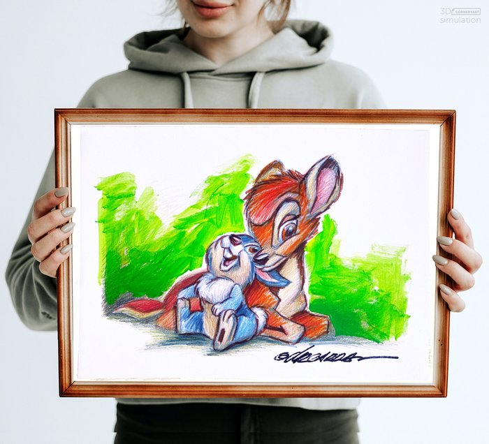 Joan Vizcarra - Bambi  Thumper - Embellished Canvas - Hand Signed