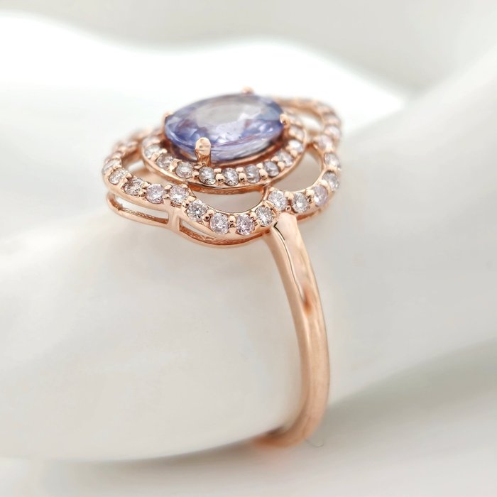 Ring lyserødt guld 14 kt. Safir - Diamant