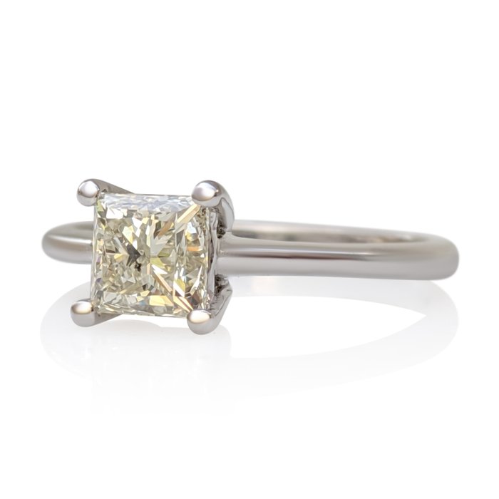 Ring - 14 karat Hvidguld -  1.00ct. tw. Gul Diamant (Naturfarvet) - IGI