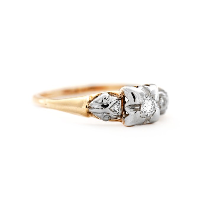 Ingen mindstepris - Ring - 14 karat Gulguld, Hvidguld -  0.08ct. tw. Diamant (Natur)