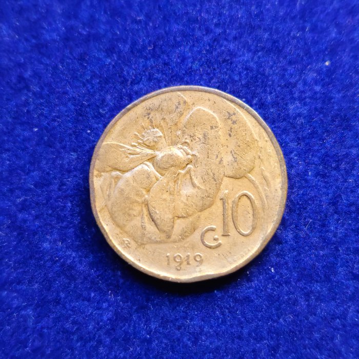 Italien, Kongeriget Italien. Vittorio Emanuele III di Savoia (1900-1946). 10 Centesimi 1919 "Ape"  (Ingen mindstepris)