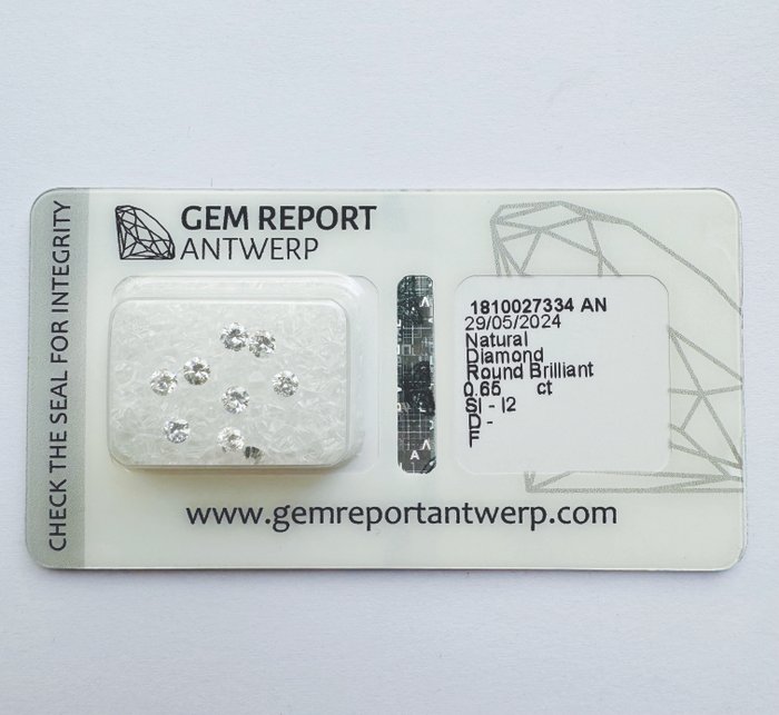 9 pcs Diamant  (Natur)  - 065 ct - Rund - D (farveløs) F - I1 I2 SI1 SI2 - Gem Report Antwerp (GRA)