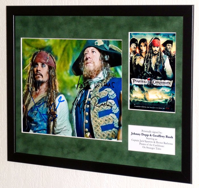 Pirates of the Caribbean - Johnny Depp  Geoffrey Rush (Captain Jack Sparrow  Hector Barbossa) Framed DOUBLE signed + COA