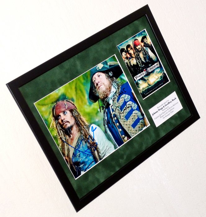 Pirates of the Caribbean - Johnny Depp  Geoffrey Rush (Captain Jack Sparrow  Hector Barbossa) Framed DOUBLE signed + COA