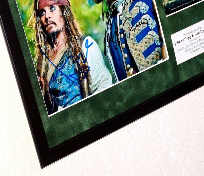 Pirates of the Caribbean - Johnny Depp  Geoffrey Rush (Captain Jack Sparrow  Hector Barbossa) Framed DOUBLE signed + COA