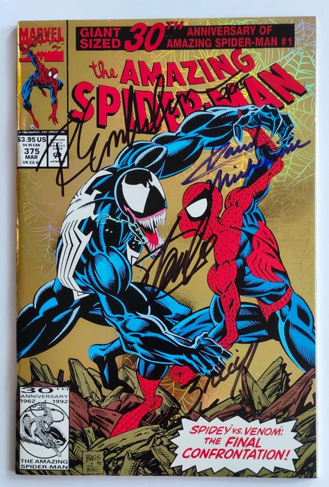 Amazing Spider-Man # 375 - Signed by Stan Lee David Micheline Mark Bagley  Randy Emberline - 1 Signed comic - Unik kopi - 1993