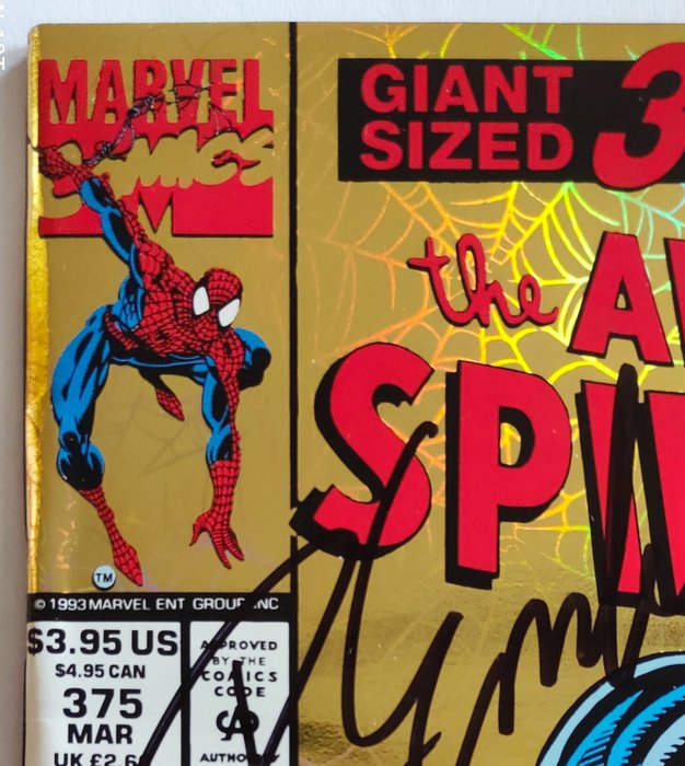 Amazing Spider-Man # 375 - Signed by Stan Lee David Micheline Mark Bagley  Randy Emberline - 1 Signed comic - Unik kopi - 1993