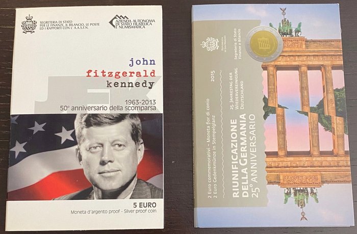 San Marino 2 Euro / 5 Euro 2013/2015 "John F Kennedy" + "Riunificazione della Germania" (2 monnaies)  (Ingen mindstepris)