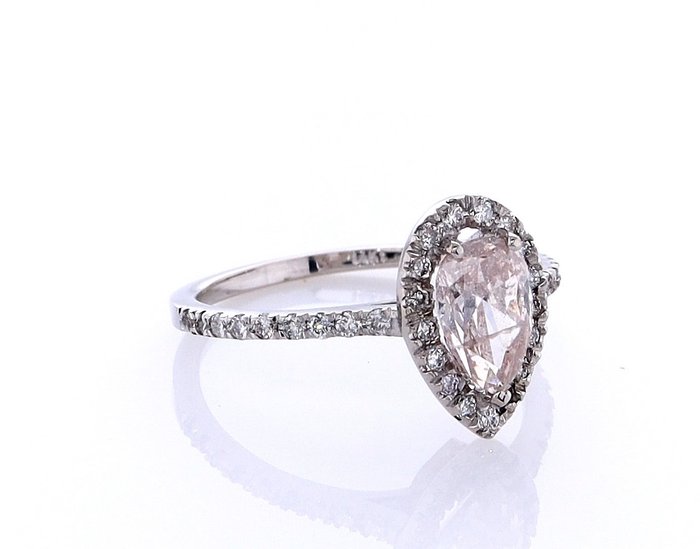 Ring - 14 karat Hvidguld -  1.20ct. tw. Diamant (Naturfarvet) - Diamant