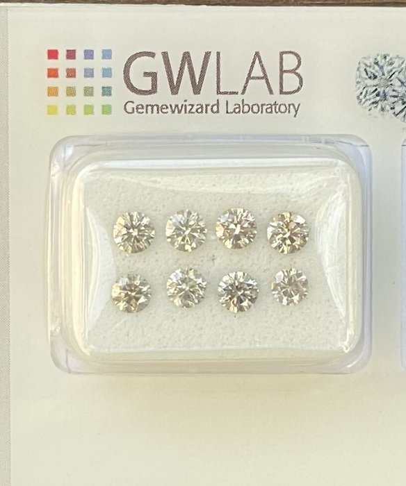 Ingen mindstepris - 8 pcs Diamant  (Natur)  - 1.12 ct - Rund - SI2, VS2 - Gemewizard Gemological Laboratory (GWLab) - Grå