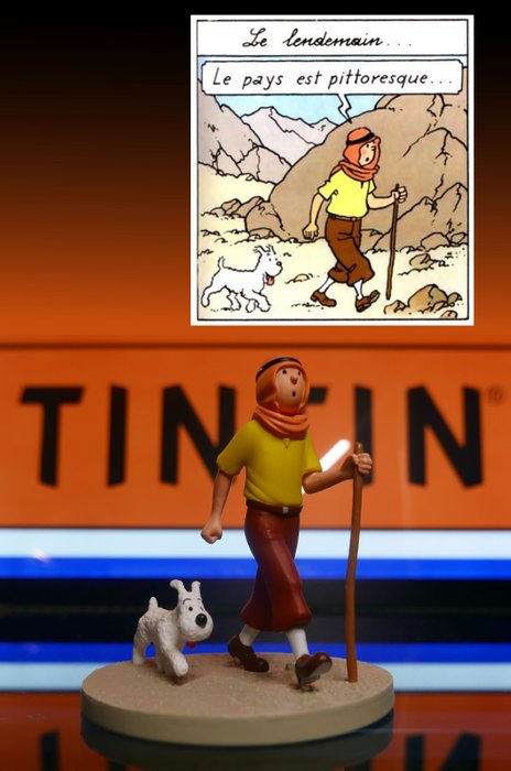 Tintin - 2011 ''Les Cigares du Pharaon''- Scène cube :  Figurines Tintin et Milou dans le désert