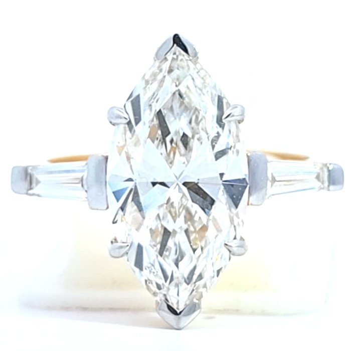 Ring - 14 karat Gulguld -  4.35ct. tw. Diamant (Laboratoriedyrket) - Diamant - E, VS1