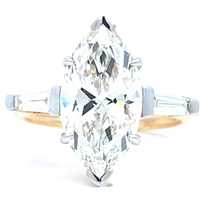 Ring - 14 karat Gulguld -  4.35ct. tw. Diamant (Laboratoriedyrket) - Diamant - E, VS1