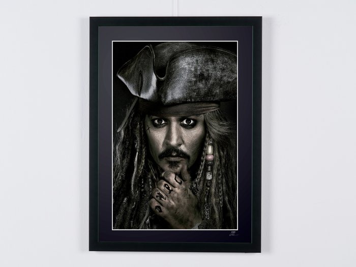 Pirates of the Caribbean - Johnny Depp as "Jack Sparrow" - Luxury Wooden Framed 70X50 cm - Limited Edition Nr 04 of 30 - Serial ID 20495 - Original Certificate (COA), Hologram Logo Editor and QR Code