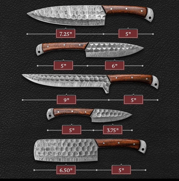 Køkkenkniv -  Køkkenkniv - professionelt kokkeknive sæt 5 stk. Damaskus Stål Smedede knive træ Håndtag - ASIEN - træ - Asien