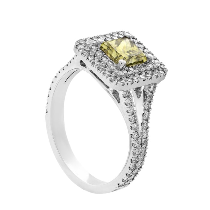 Ring - 14 karat Hvidguld -  1.77ct. tw. Grøn Diamant (Naturfarvet) - Diamant