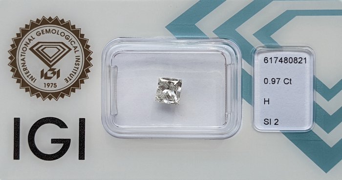 1 pcs Diamant  (Natur)  - 0.97 ct - Rektangel - H - SI2 - International Gemological Institute (IGI)