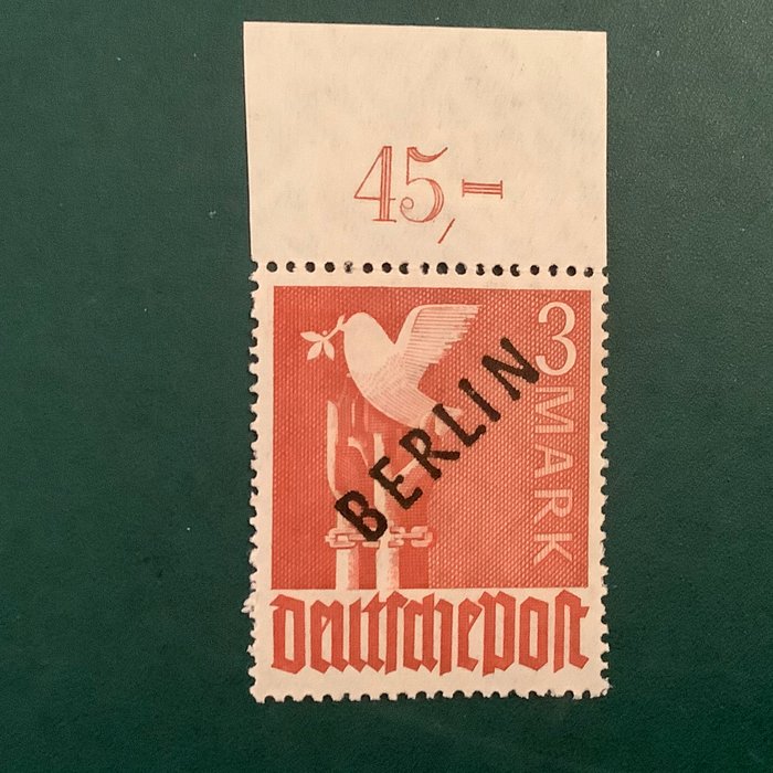 Berlin 1948 - 3 Mark sort print med OR - vægfri godkendt Schlegel BPP - Michel 19 POR ndgz