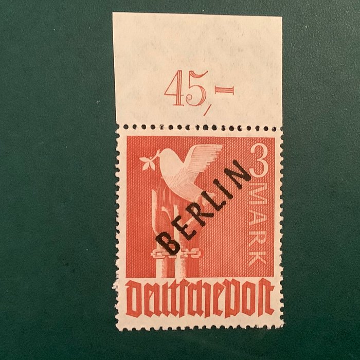 Berlin 1948 - 3 Mark sort print med OR - vægfri godkendt Schlegel BPP - Michel 19 POR ndgz