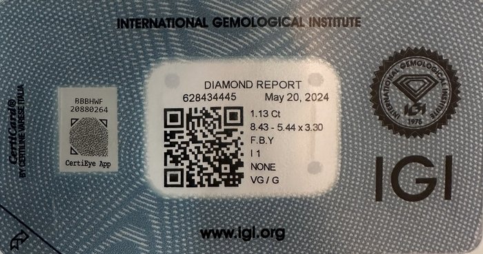 1 pcs Diamant  (Natur)  - 113 ct - Oval - I1 - International Gemological Institute (IGI)