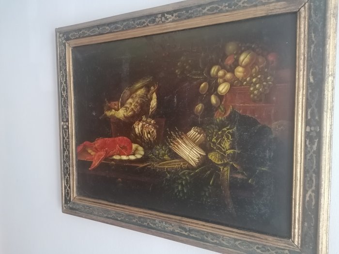 Scuola europea (XX), da Adriaen van Utrecht - Natura Morta con Frutta, Cacciagione e una Aragosta