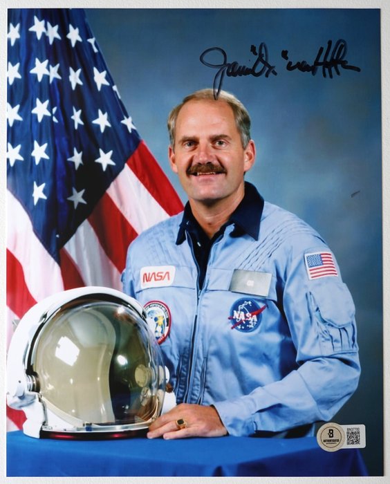 NASA James van Hoften Autograf, Foto med Beckett COA - 1980-1990