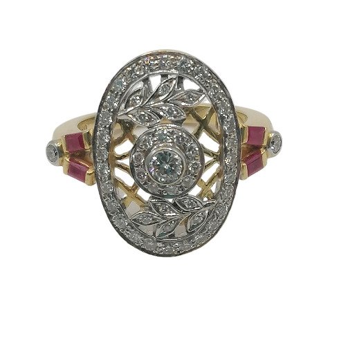 Ring - 18 kraat Gulguld -  092ct tw Diamant (Natur)  - Rubin