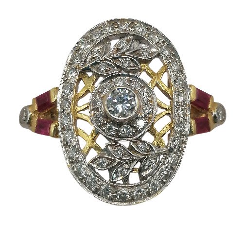 Ring - 18 kraat Gulguld -  092ct tw Diamant (Natur)  - Rubin