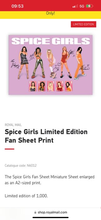 Spice Girls - Spice Girls - Spice Girls Limited Edition Fan Sheet Print - 30 anniversary