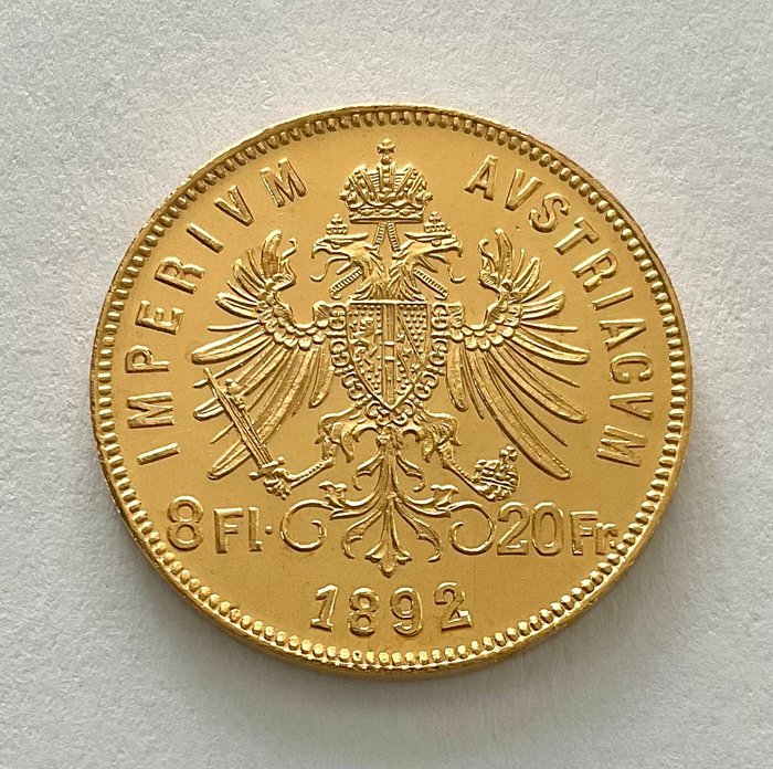 Østrig 8 Florins/20 Francs 1892 - Franz Joseph I (Neuprägung)