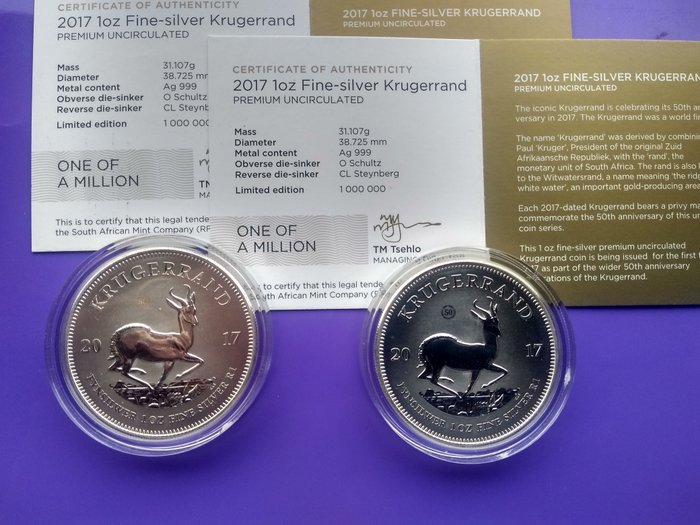 Sydafrika. Krugerrand 2017 50th Anniversary - Krugerrand - 2x1 Oz (.999)  (Ingen mindstepris)