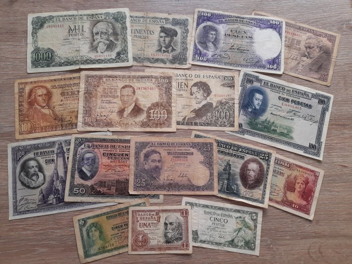 Spanien - 16 banknotes - various dates  (Ingen mindstepris)