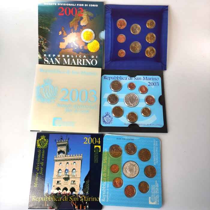 San Marino. Year Set (BU) 2002/2004 (3 sets)  (Ingen mindstepris)