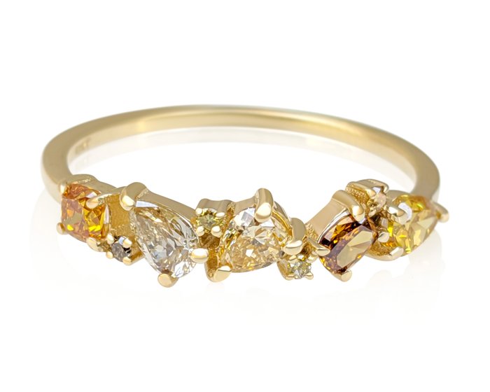 Ingen mindstepris - Ring - 14 karat Gulguld -  0.76ct. tw. Blandede farver Diamant (Naturfarvet) - IGI