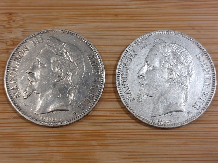 Frankrig. Napoléon III. 5 Francs 1868-BB en 1869-BB (2 zilveren munten)  (Ingen mindstepris)