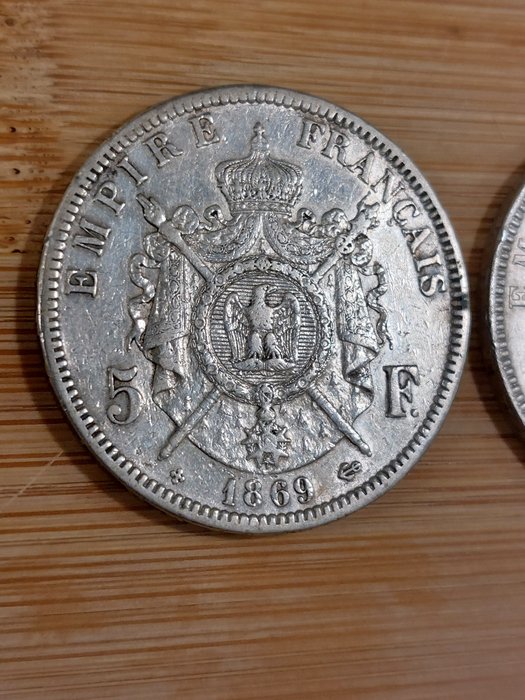 Frankrig. Napoléon III. 5 Francs 1868-BB en 1869-BB (2 zilveren munten)  (Ingen mindstepris)