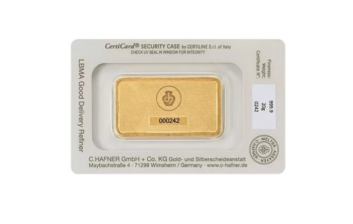 20 gram - Guld 999 - C. Hafner, Germany - Forseglet  Med certifikat