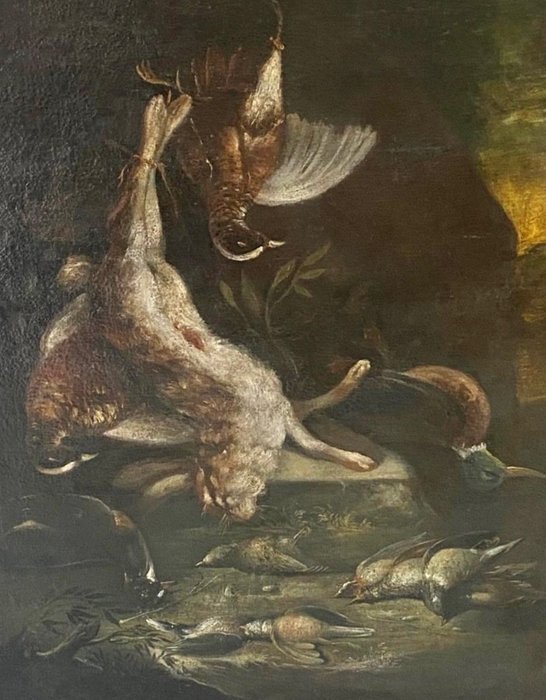 Italian school (XVII) - Still life with hare and birds